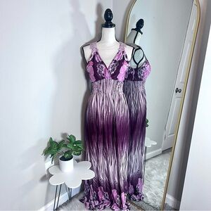 Pink V-Neck Floral Boho Vacation Maxi Dress